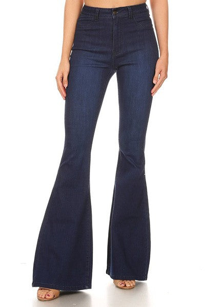 Denim Collection | High Rise Stretch Bell Bottom Jeans with Dark Wash Finish | Flattering Fit for Effortless Everyday Style 1