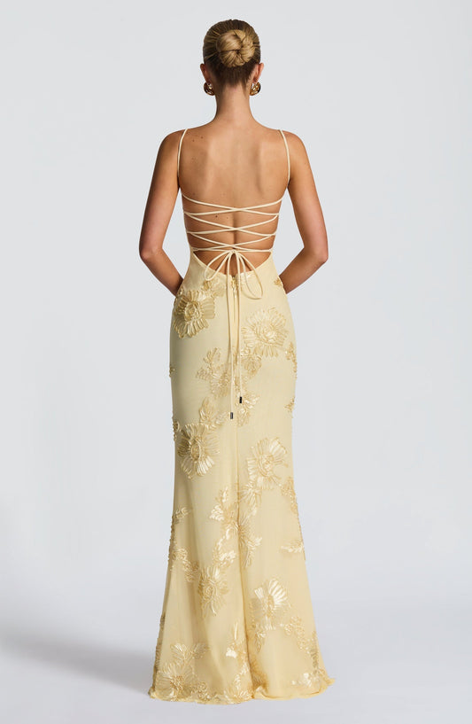 Elegant Floral Maxi Dress with Corset Bodice & Slim Straps for Unforgettable Occasions 1