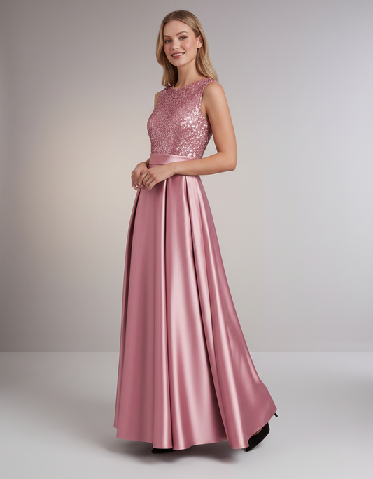 Elegant Maxi Dresses for Women | Black Satin Dress with Sequin Bodice for Formal Occasions 1