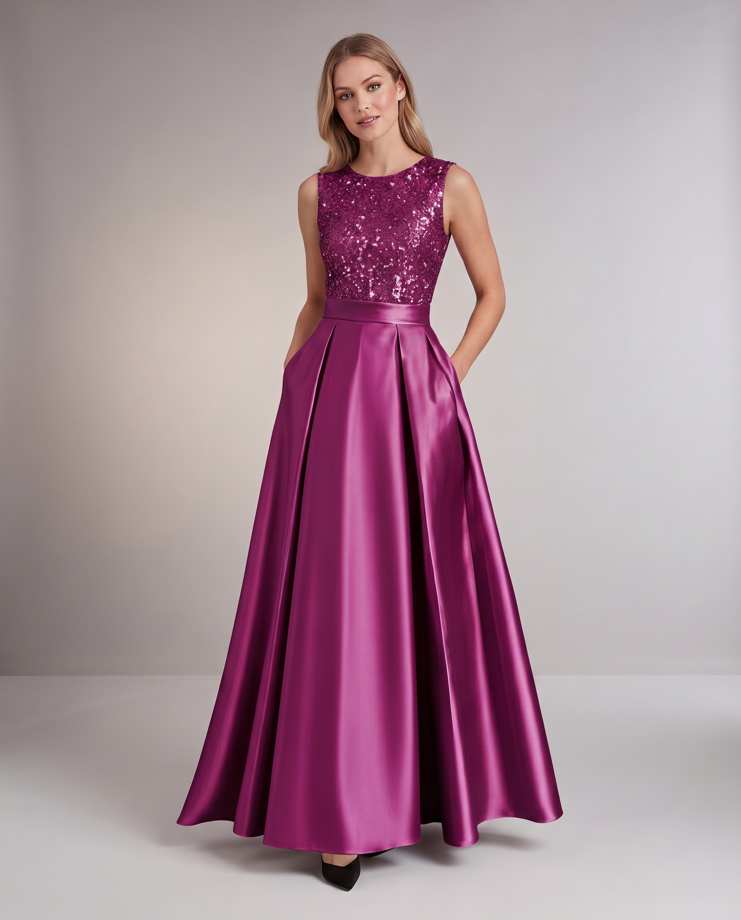 Elegant Maxi Dresses for Women | Black Satin Dress with Sequin Bodice for Formal Occasions 26
