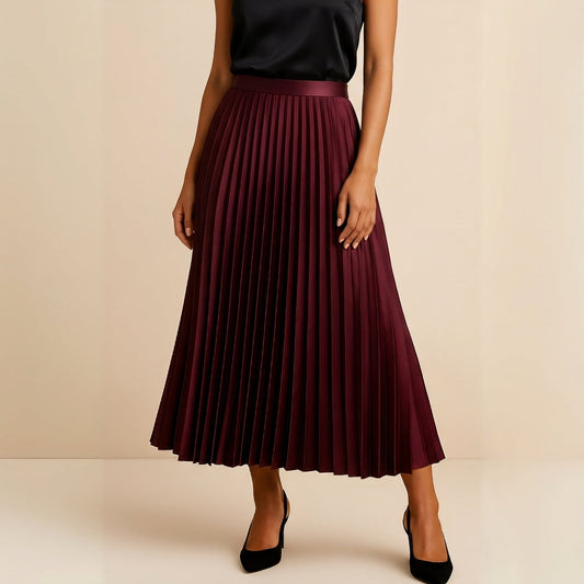 Elegant Satin Midi Skirt | Pleated Design for Effortless Sophistication 1