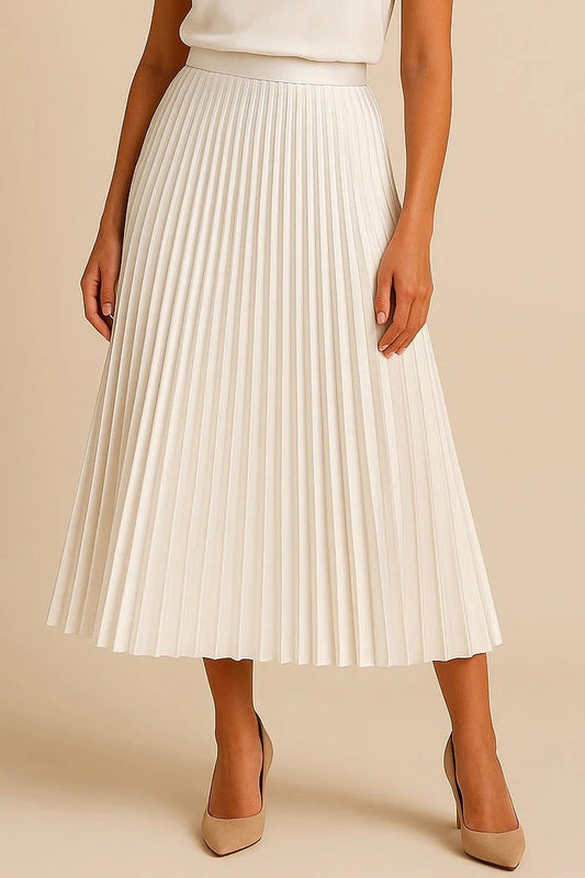 Luna's Graceful Echo | Pleated Midi Skirt with High-Waist Design | Elegant Drape for Effortless Style 1