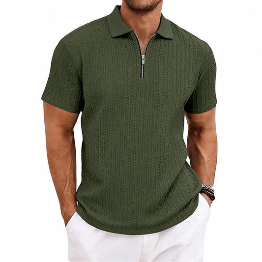 Men's Textured Cotton Polo Shirt | Relaxed Fit Short Sleeve Top | Modern Casual Wear 1