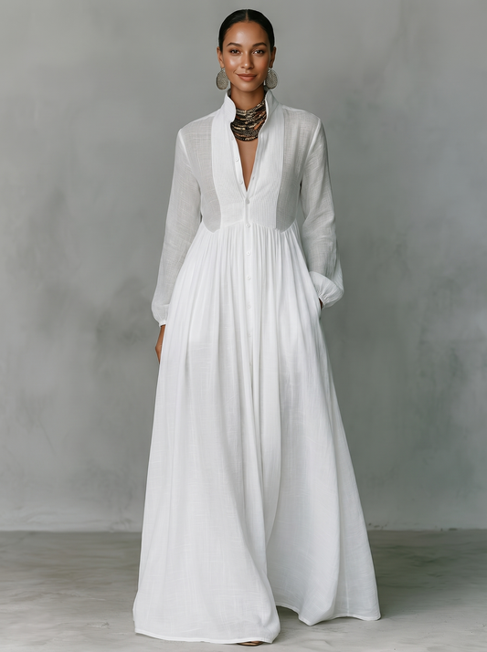 Women's Cotton Linen Maxi Dress | Elegant Patchwork Summer Attire 1