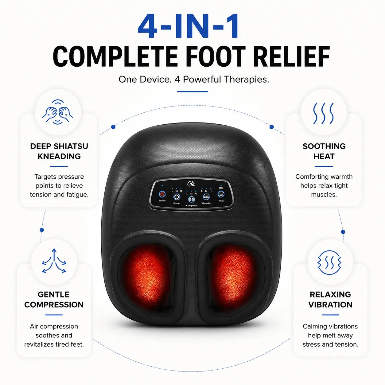 4-in-1 Shiatsu Foot Massager with Heat, Vibration, Deep Kneading, and Compress