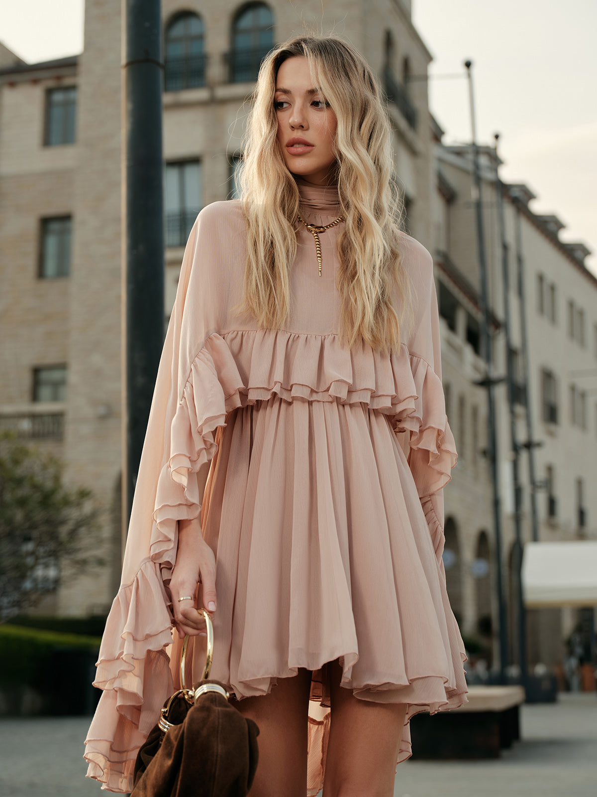 Chic Collection | White Midi Dress for Women with Ruffle Mock Neck | Elegant Style for Effortless Comfort 2
