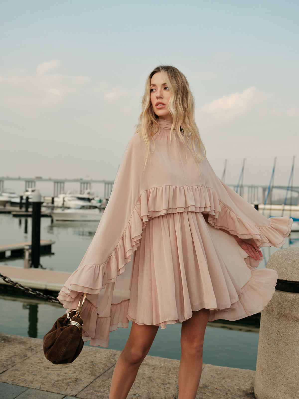 Chic Collection | White Midi Dress for Women with Ruffle Mock Neck | Elegant Style for Effortless Comfort 3