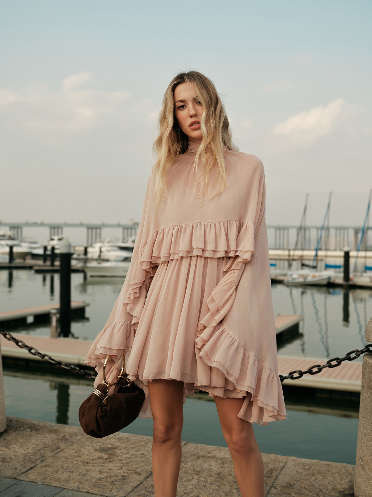 Chic Collection | White Midi Dress for Women with Ruffle Mock Neck | Elegant Style for Effortless Comfort 4