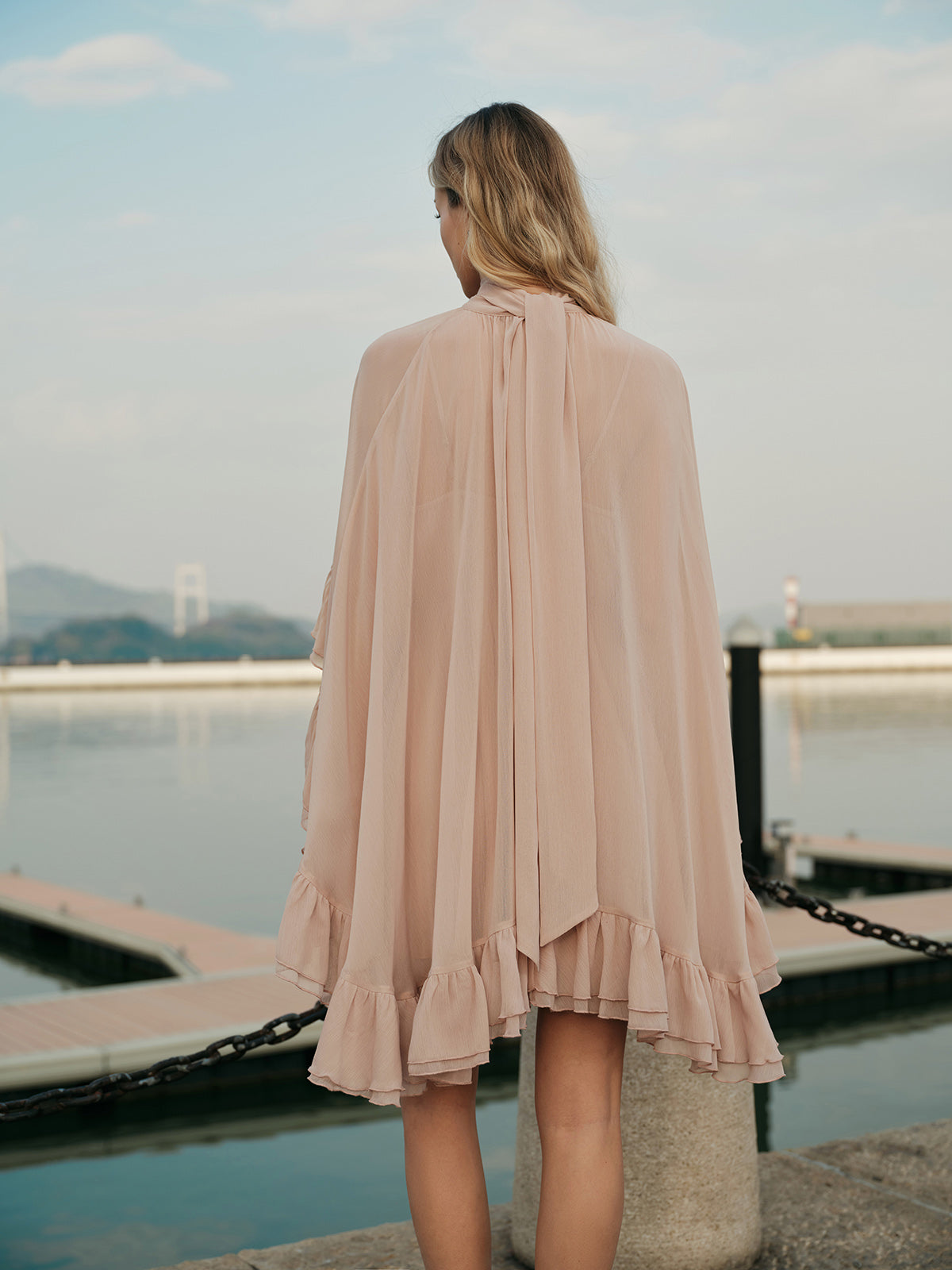Chic Collection | White Midi Dress for Women with Ruffle Mock Neck | Elegant Style for Effortless Comfort 5