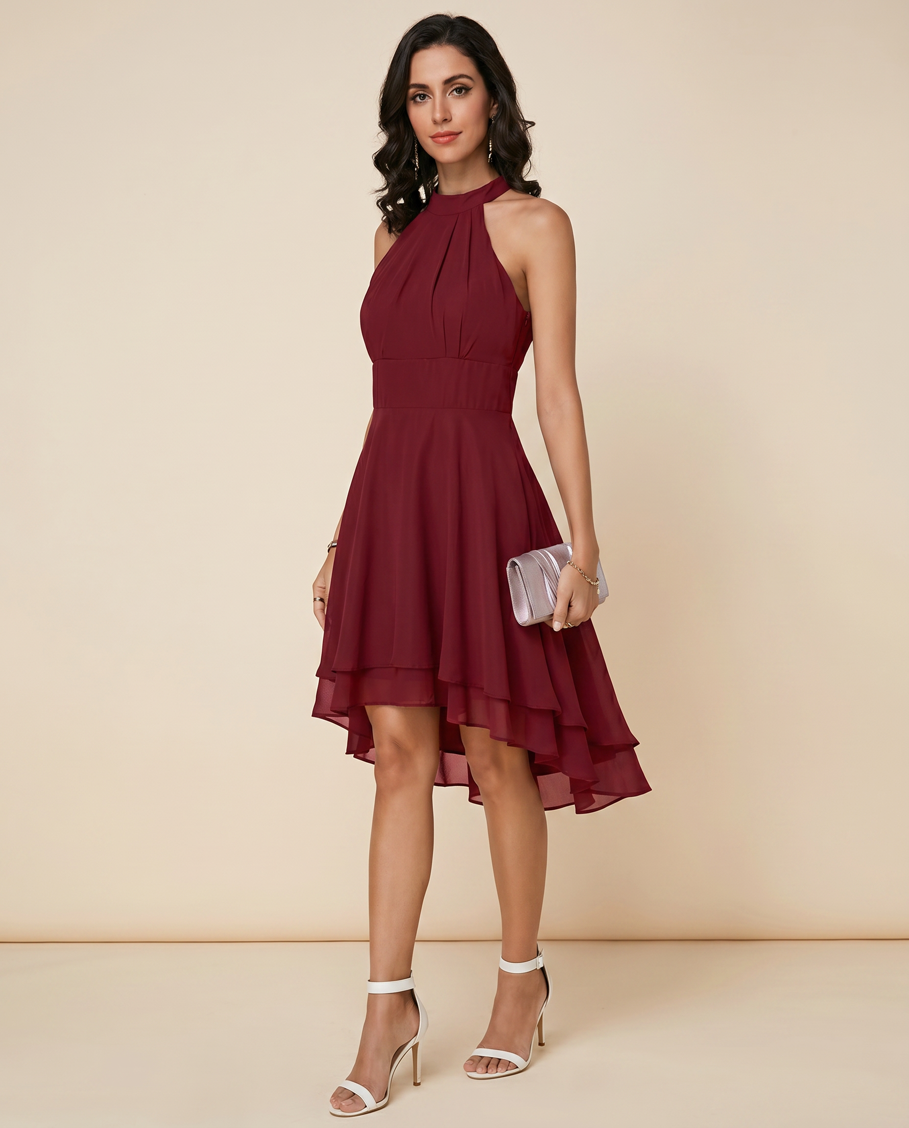 Chic Collection | Women's Halter Cocktail Dress with Tiered Skirt | Flattering Fit for Special Occasions 6