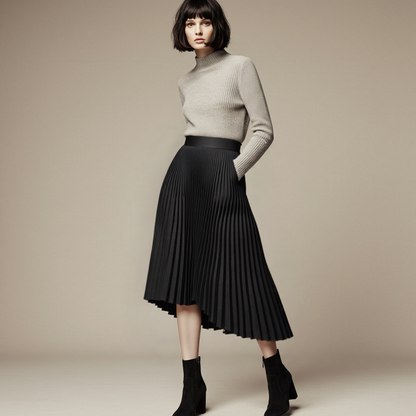 Chic Collection | Women's Midi Skirt with High Waist & Elegant Pleats | Versatile Style for Every Occasion 2