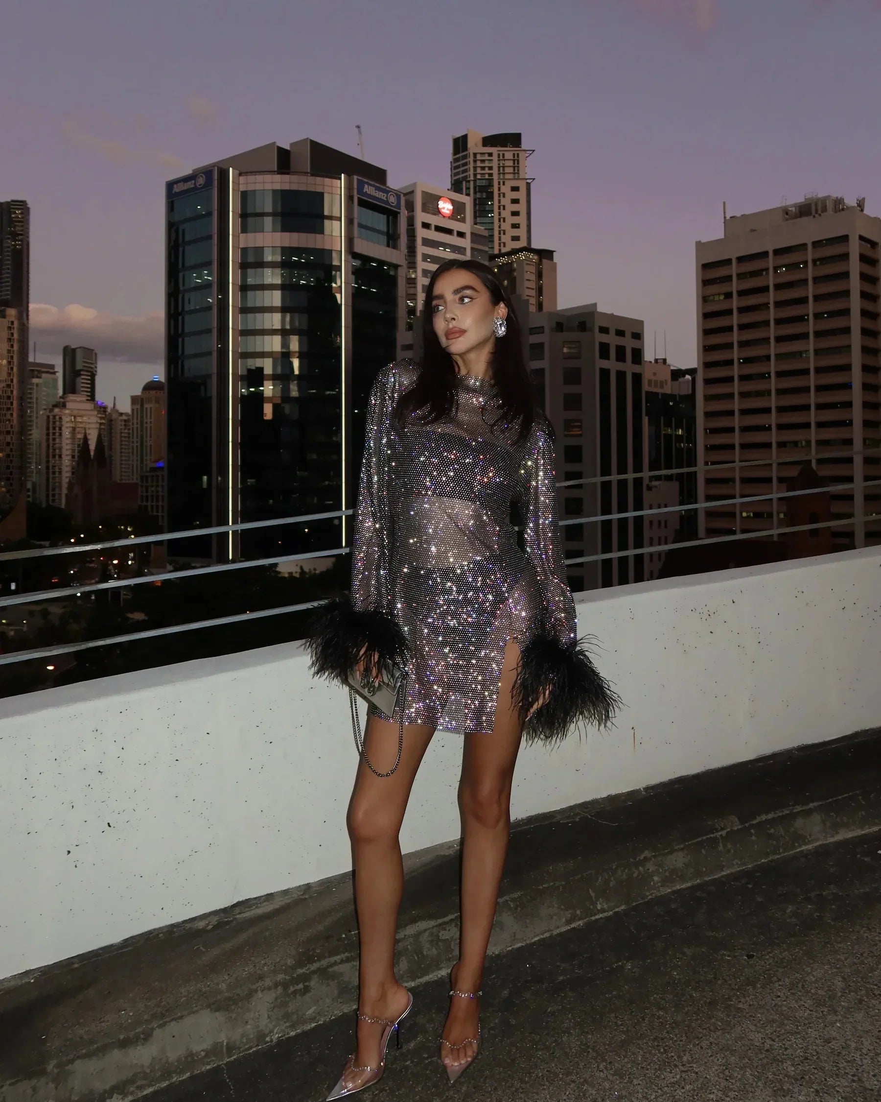 Cocktail Dress Mini with Feather Cuffs
