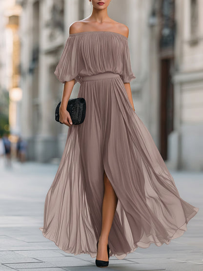 Elegant Collection | Black Maxi Dress with Off-Shoulder Neckline | Pleated Design for Timeless Style 6
