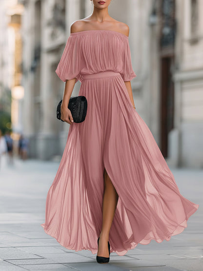 Elegant Collection | Black Maxi Dress with Off-Shoulder Neckline | Pleated Design for Timeless Style 7