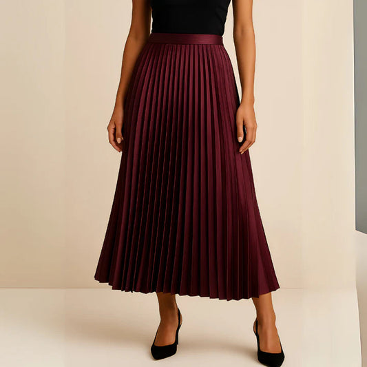 Elegant Collection | Black Satin Midi Skirt with Pleated Design | Versatile Piece for Day to Evening Wear 1