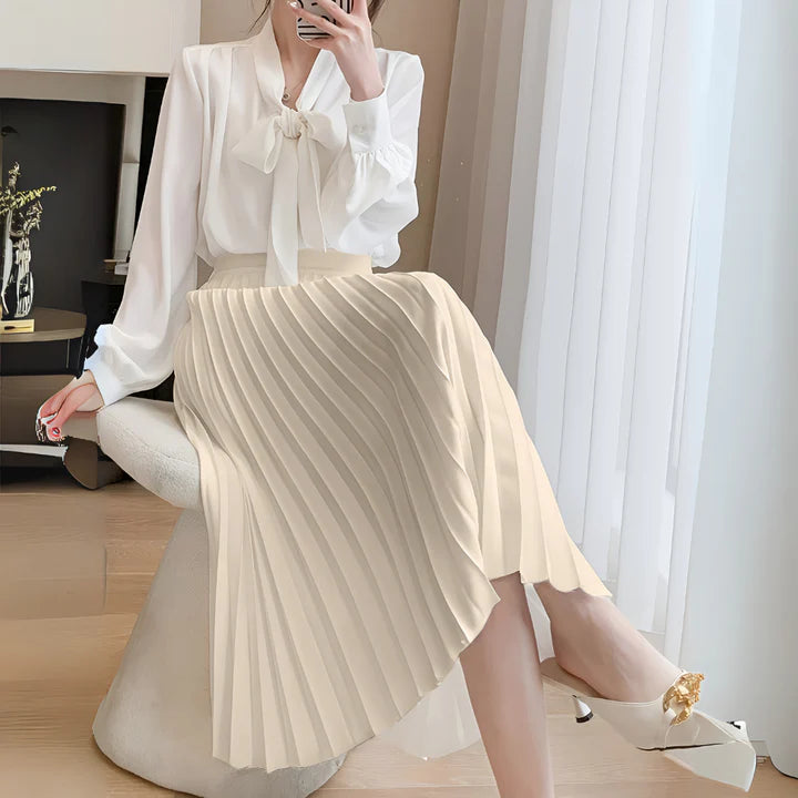 Elegant Collection | Black Satin Midi Skirt with Pleated Design | Versatile Piece for Day to Evening Wear 3