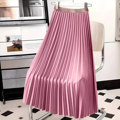Elegant Collection | Black Satin Midi Skirt with Pleated Design | Versatile Piece for Day to Evening Wear 4