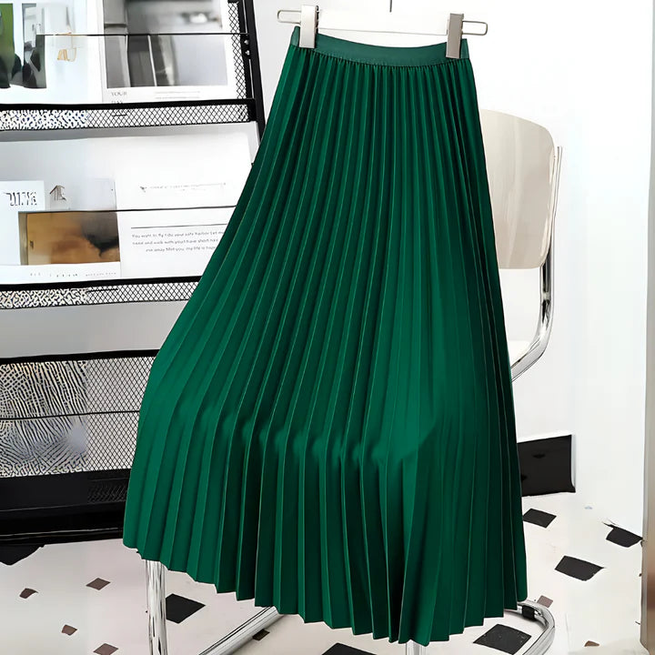 Elegant Collection | Black Satin Midi Skirt with Pleated Design | Versatile Piece for Day to Evening Wear 6