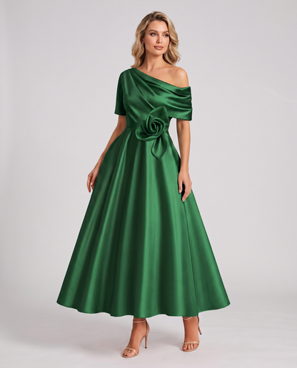 Elegant Collection | Floral Maxi Dress with One Shoulder Neckline | Flowing A-Line Silhouette for Formal Occasions 14