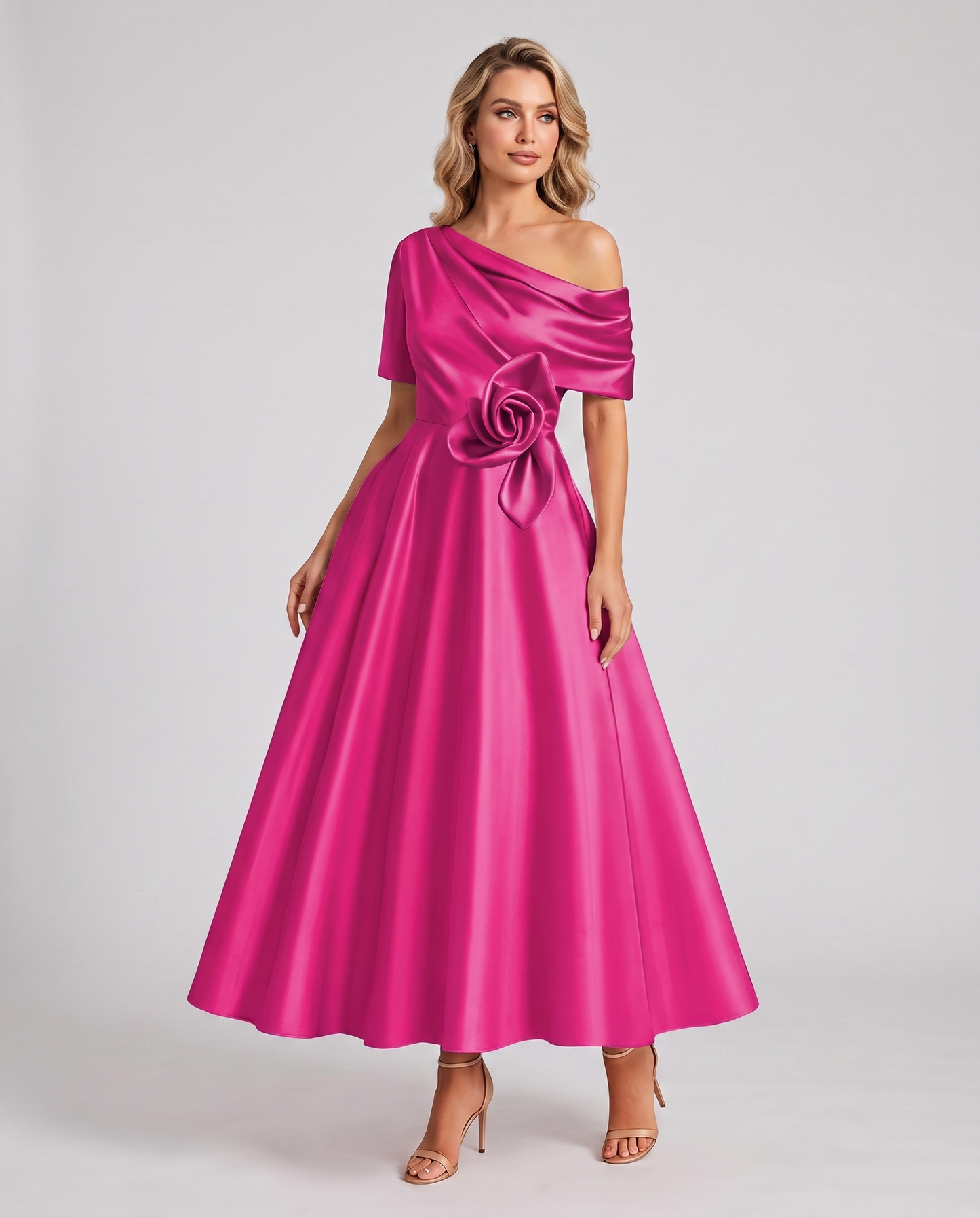 Elegant Collection | Floral Maxi Dress with One Shoulder Neckline | Flowing A-Line Silhouette for Formal Occasions 15