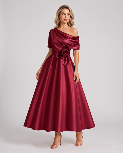 Elegant Collection | Floral Maxi Dress with One Shoulder Neckline | Flowing A-Line Silhouette for Formal Occasions 17