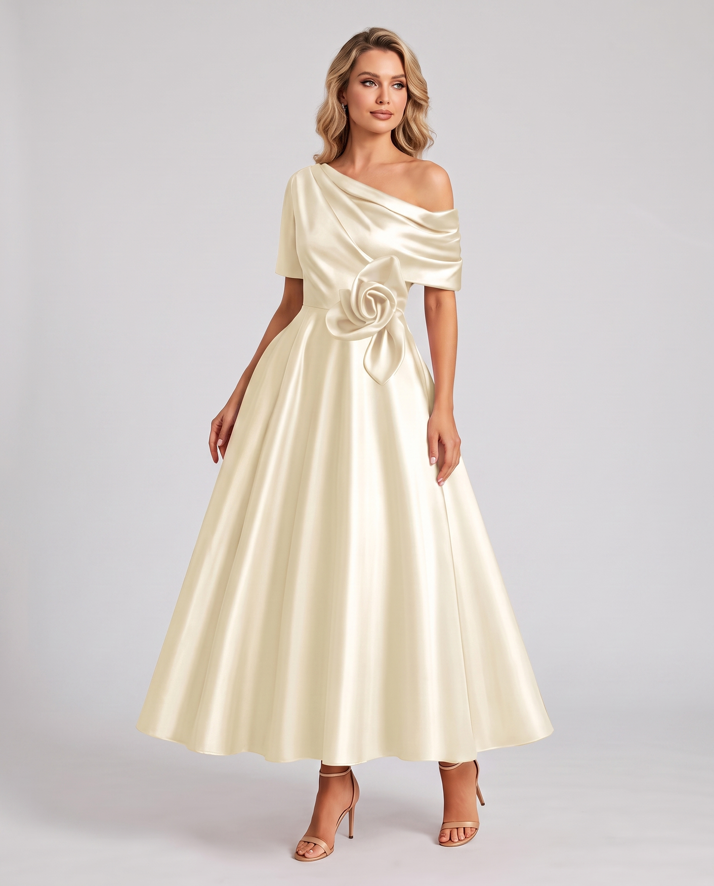Elegant Collection | Floral Maxi Dress with One Shoulder Neckline | Flowing A-Line Silhouette for Formal Occasions 18