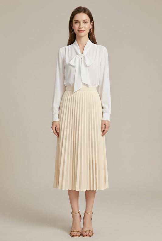 Elegant Collection | Pleated Midi Skirt with High Waist Design | Timeless Style for Effortless Elegance 0