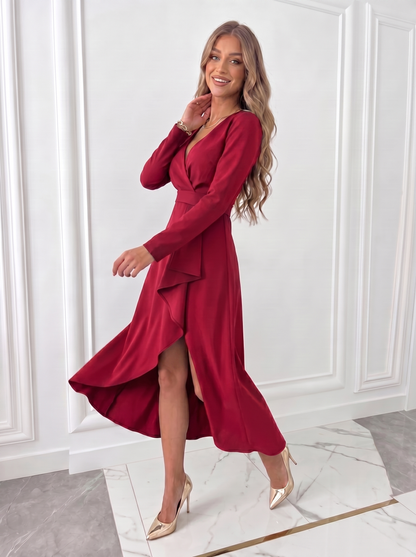 Elegant Collection | White Midi Dress with Asymmetric Cut | Long Sleeve Design for Effortless Style