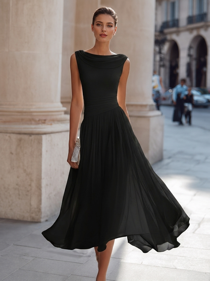 Elegant Collection | White Midi Dress with Pleated Skirt | Flattering Fit for Any Occasion