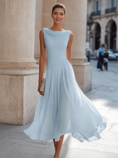 Elegant Collection | White Midi Dress with Pleated Skirt | Flattering Fit for Any Occasion