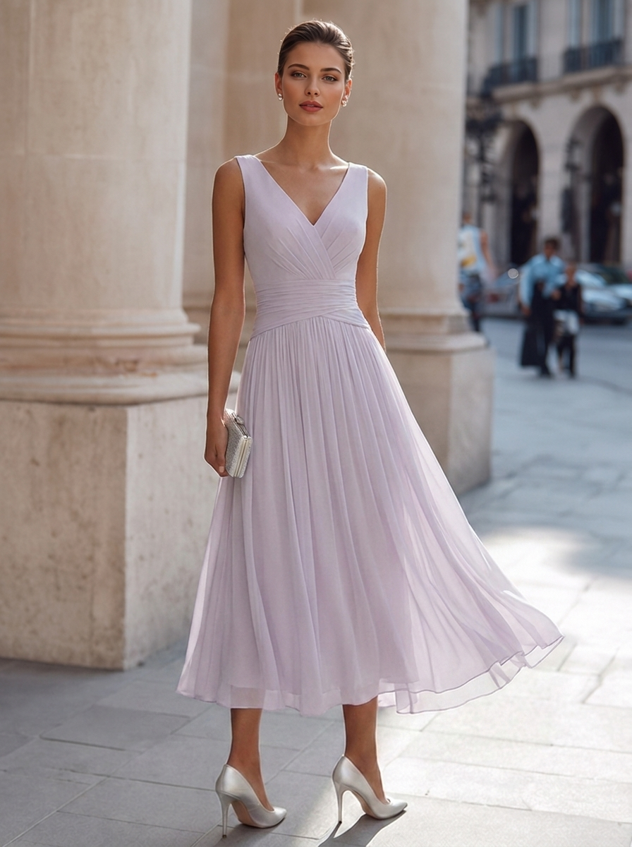 Elegant Collection | White Midi Dress with Pleated Skirt | Flattering Fit for Any Occasion