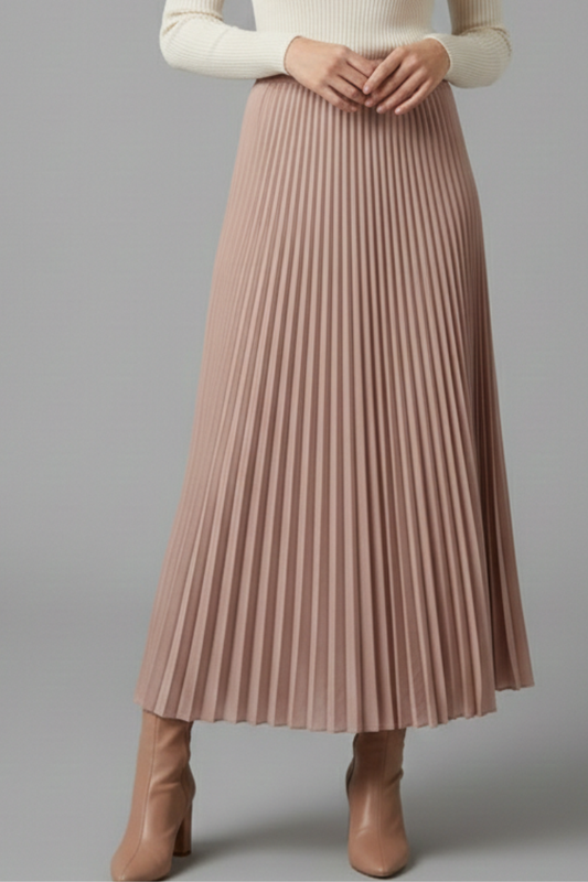 Elegant Collection | Women's Maxi Skirt with Elastic Waistband | Pleated A-Line Design for Effortless Style 0