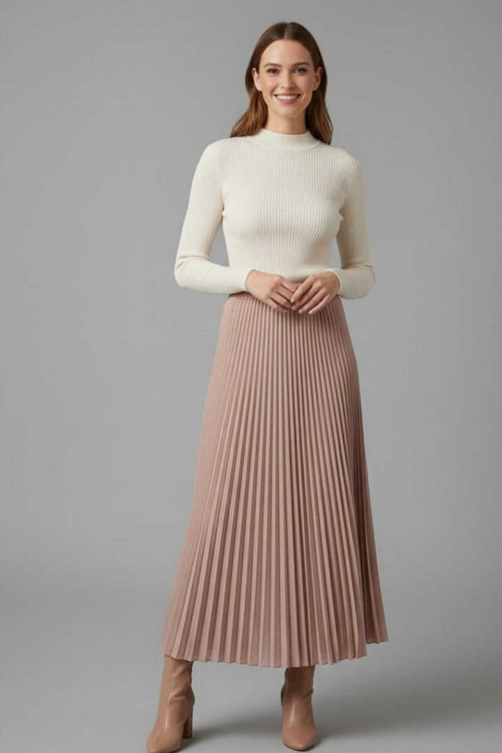 Elegant Collection | Women's Maxi Skirt with Elastic Waistband | Pleated A-Line Design for Effortless Style 2