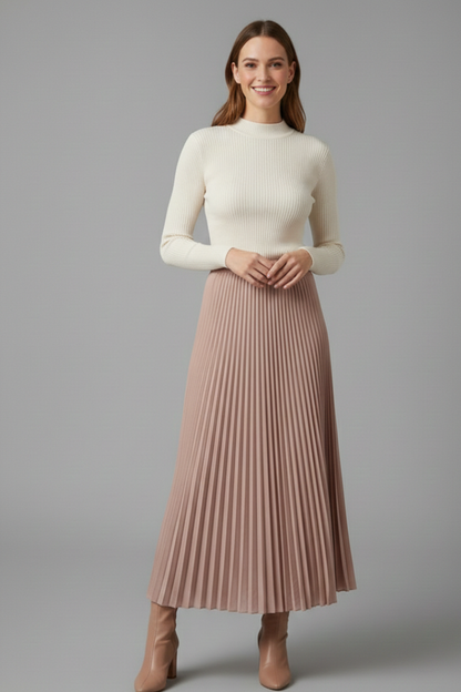 Elegant Collection | Women's Maxi Skirt with Elastic Waistband | Pleated A-Line Design for Effortless Style 2