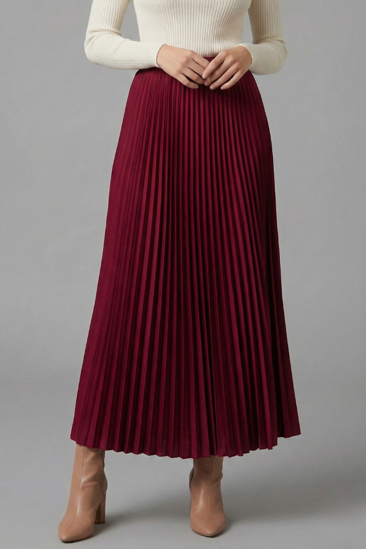 Elegant Collection | Women's Maxi Skirt with Elastic Waistband | Pleated A-Line Design for Effortless Style 9