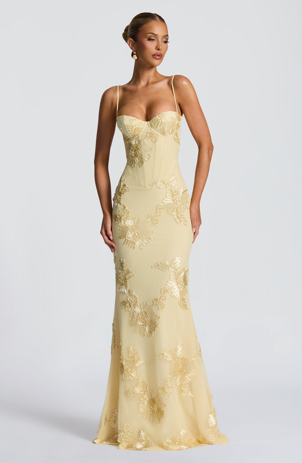 Elegant Floral Maxi Dress with Corset Bodice &amp; Slim Straps for Unforgettable Occasions 3