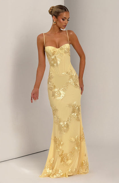 Elegant Floral Maxi Dress with Corset Bodice &amp; Slim Straps for Unforgettable Occasions 6