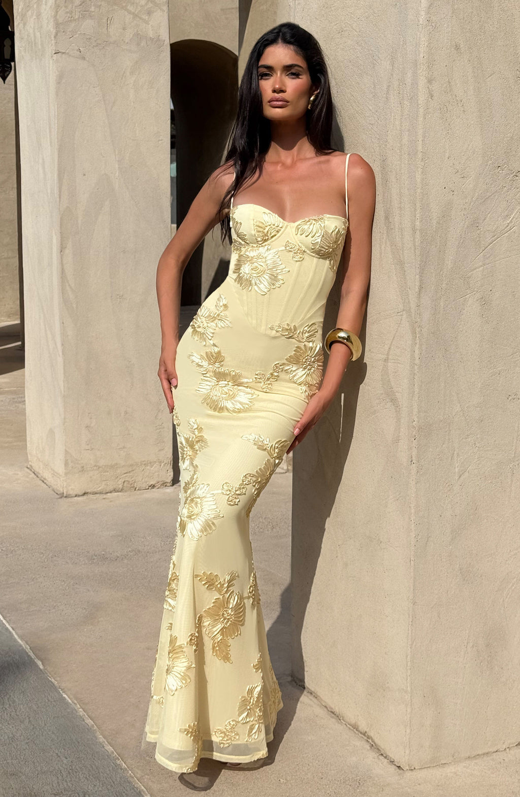 Elegant Floral Maxi Dress with Corset Bodice &amp; Slim Straps for Unforgettable Occasions 7