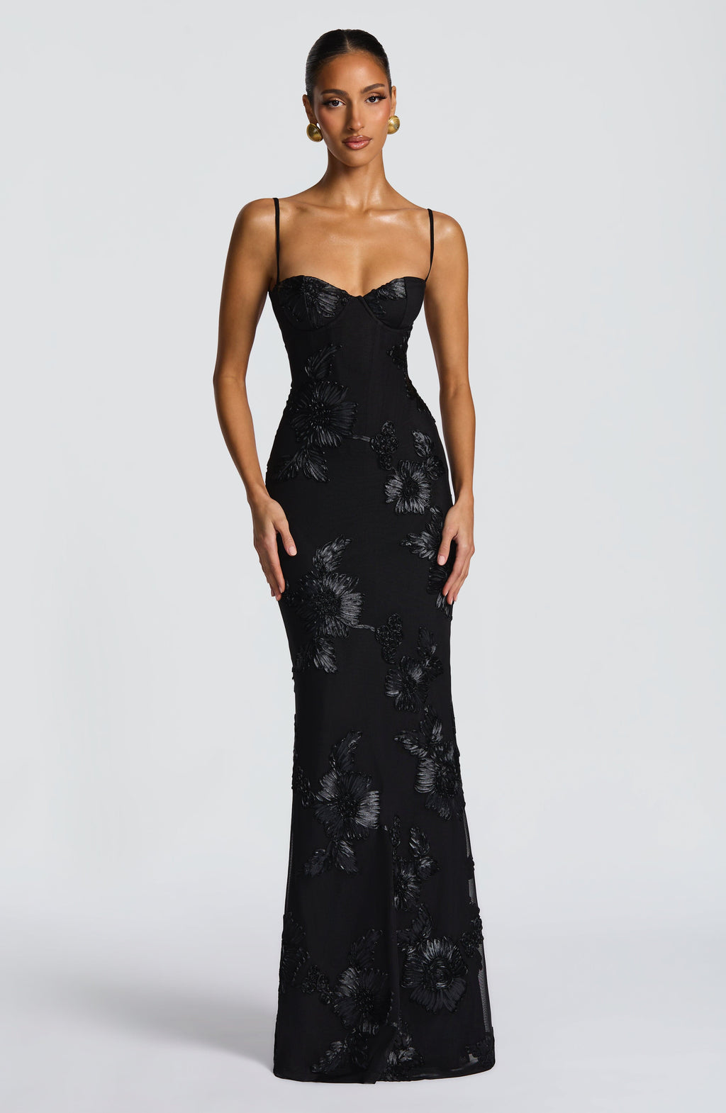 Elegant Floral Maxi Dress with Corset Bodice &amp; Slim Straps for Unforgettable Occasions 9