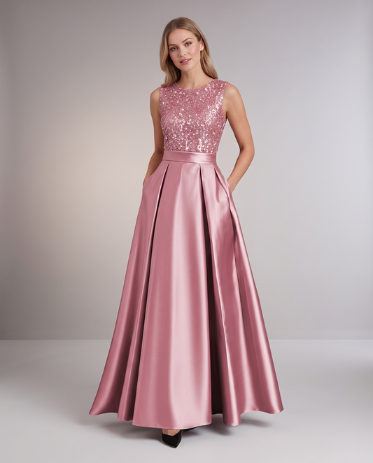 Elegant Maxi Dresses for Women | Black Satin Dress with Sequin Bodice for Formal Occasions 0