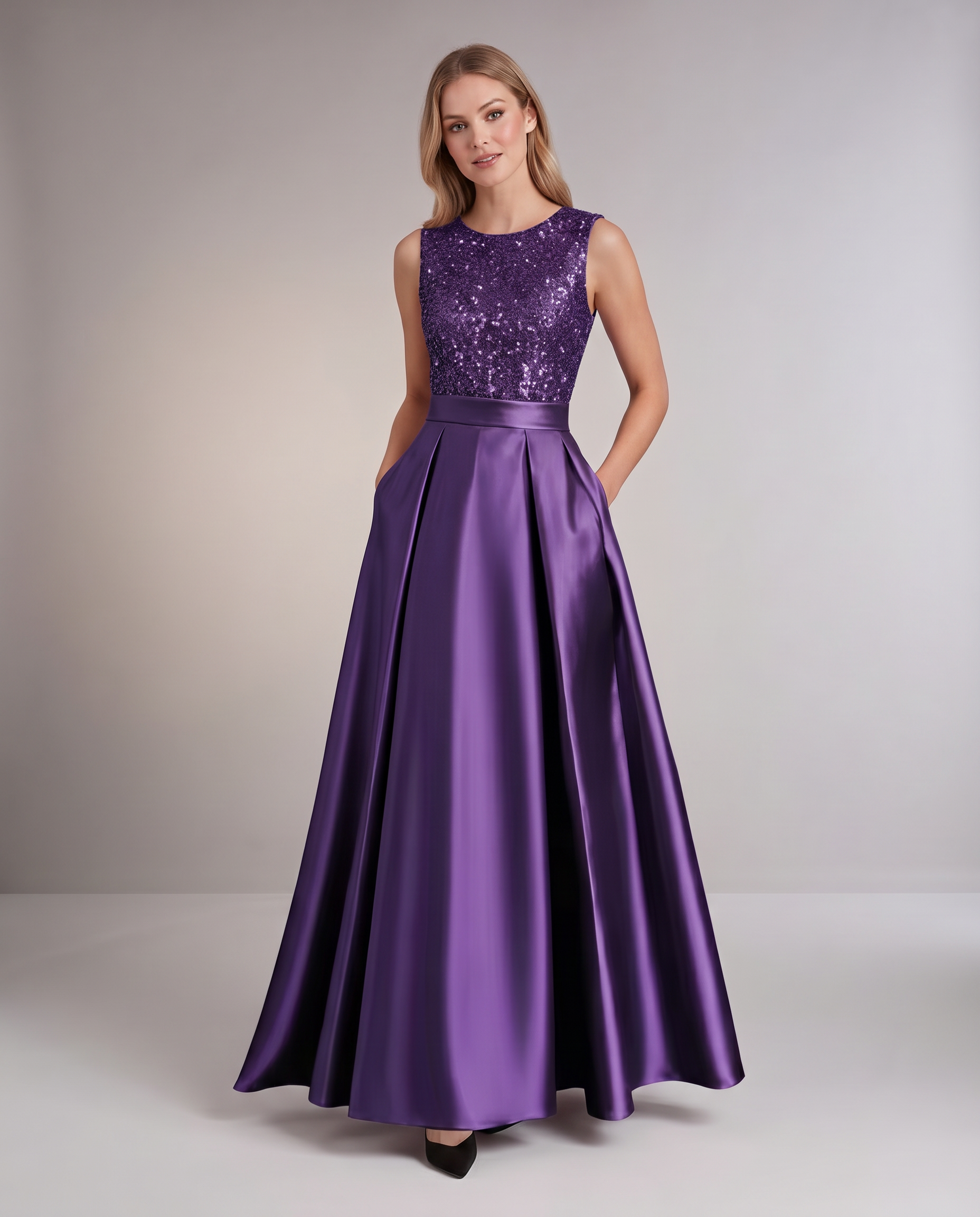 Elegant Maxi Dresses for Women | Black Satin Dress with Sequin Bodice for Formal Occasions 11