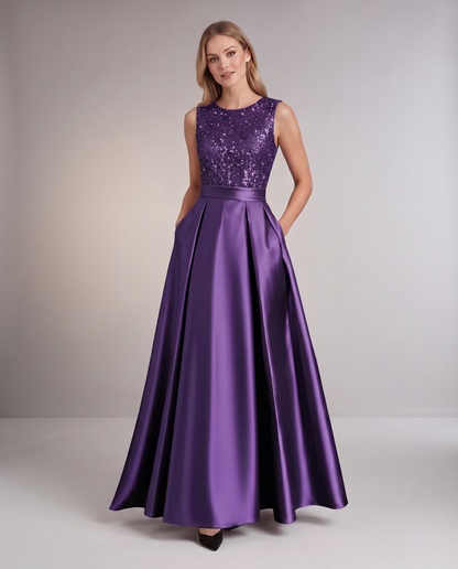 Elegant Maxi Dresses for Women | Black Satin Dress with Sequin Bodice for Formal Occasions 11