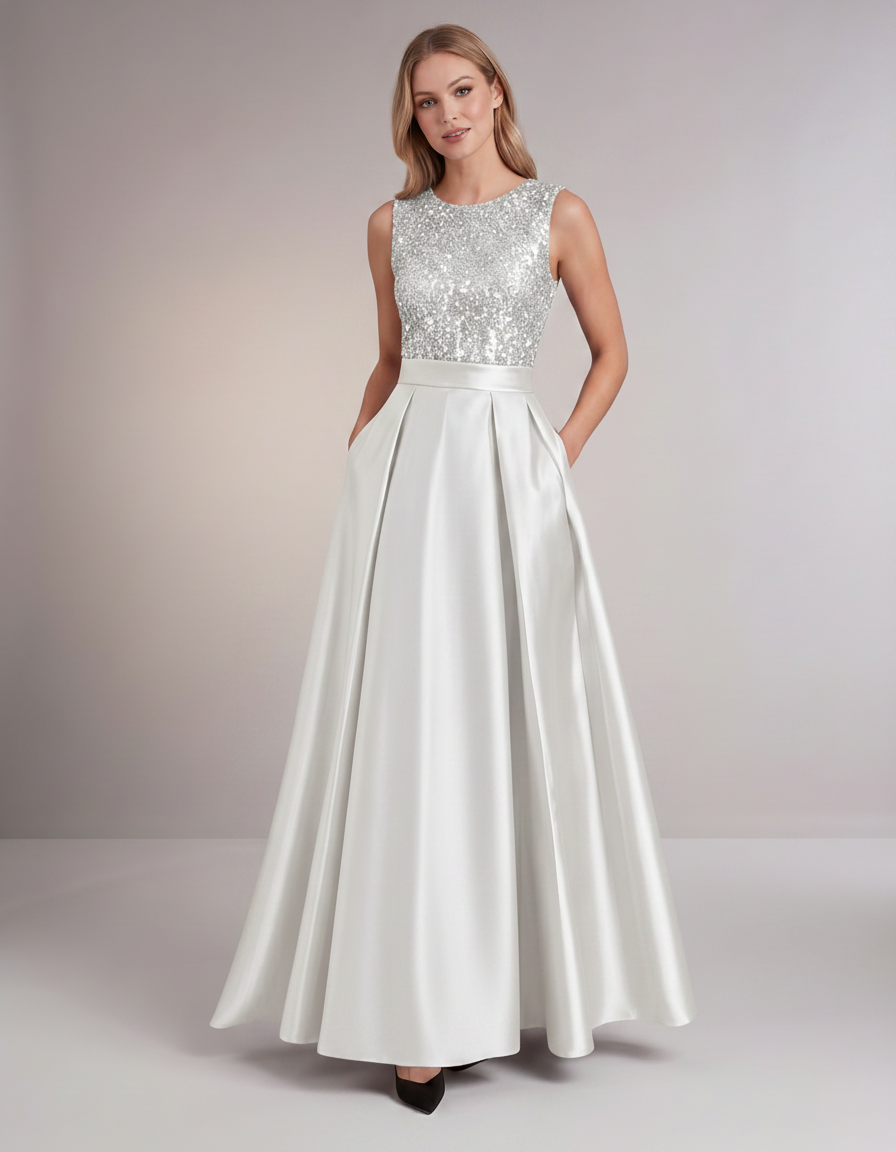 Elegant Maxi Dresses for Women | Black Satin Dress with Sequin Bodice for Formal Occasions 13