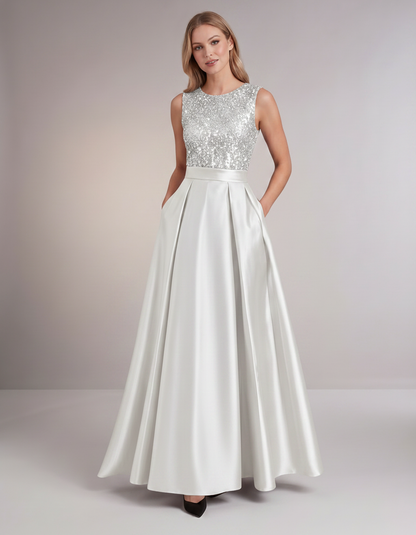 Elegant Maxi Dresses for Women | Black Satin Dress with Sequin Bodice for Formal Occasions 13