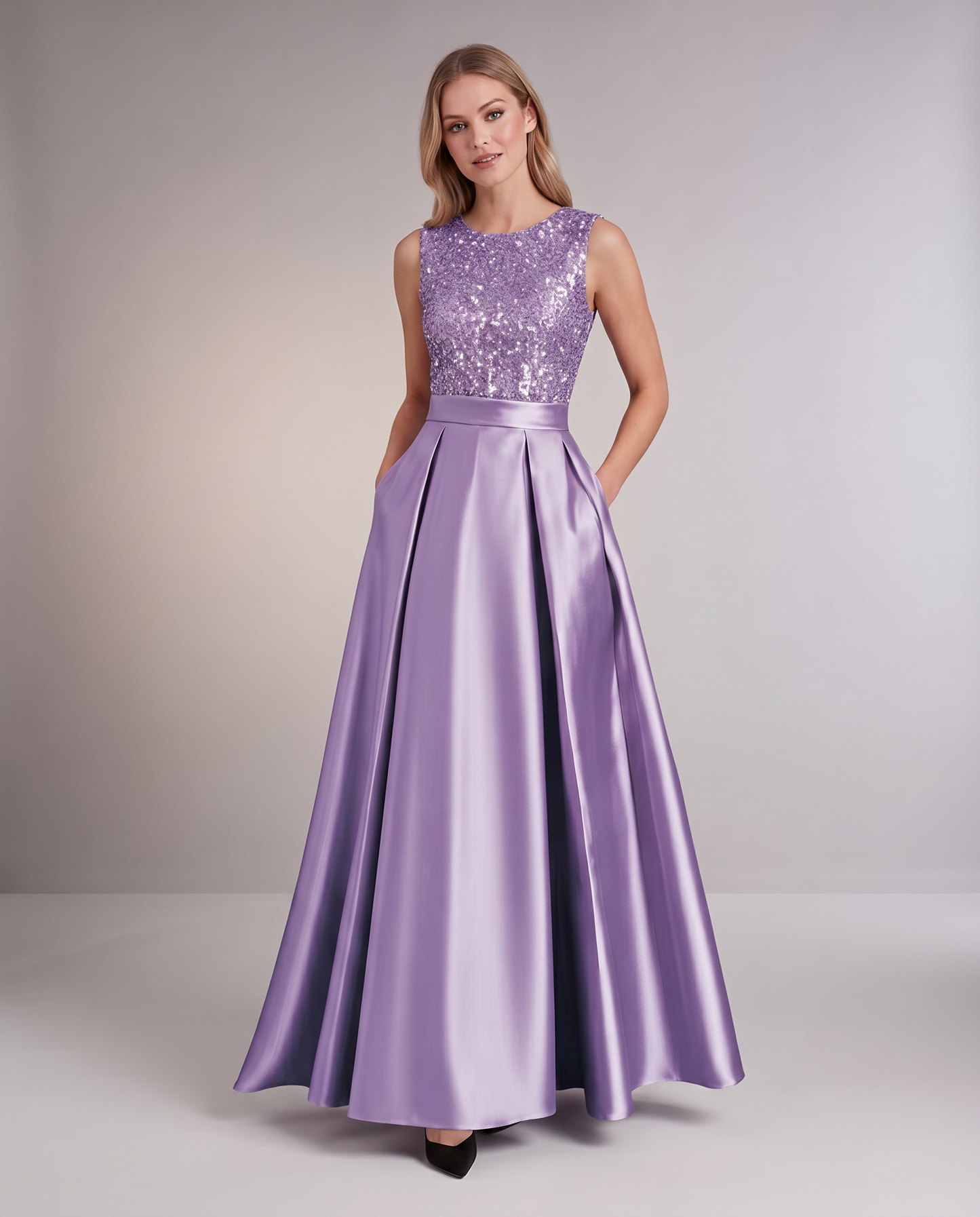 Elegant Maxi Dresses for Women | Black Satin Dress with Sequin Bodice for Formal Occasions 14