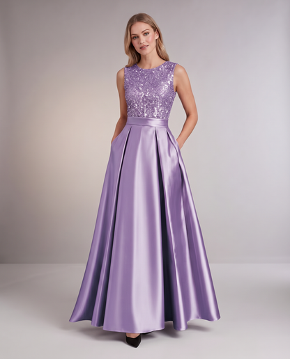 Elegant Maxi Dresses for Women | Black Satin Dress with Sequin Bodice for Formal Occasions 14