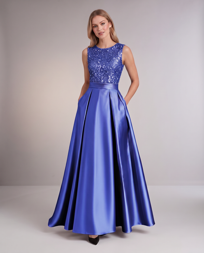 Elegant Maxi Dresses for Women | Black Satin Dress with Sequin Bodice for Formal Occasions 15