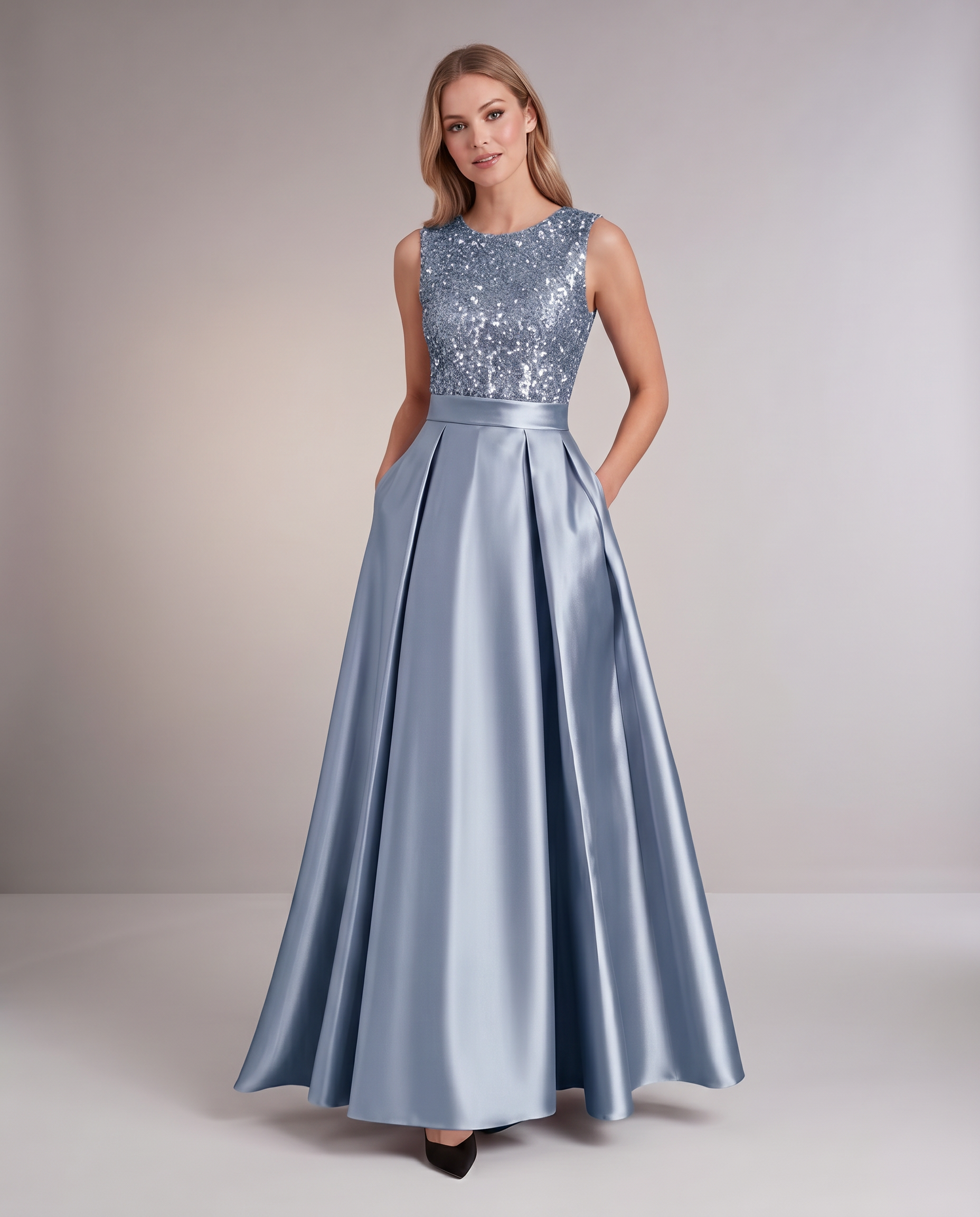 Elegant Maxi Dresses for Women | Black Satin Dress with Sequin Bodice for Formal Occasions 16