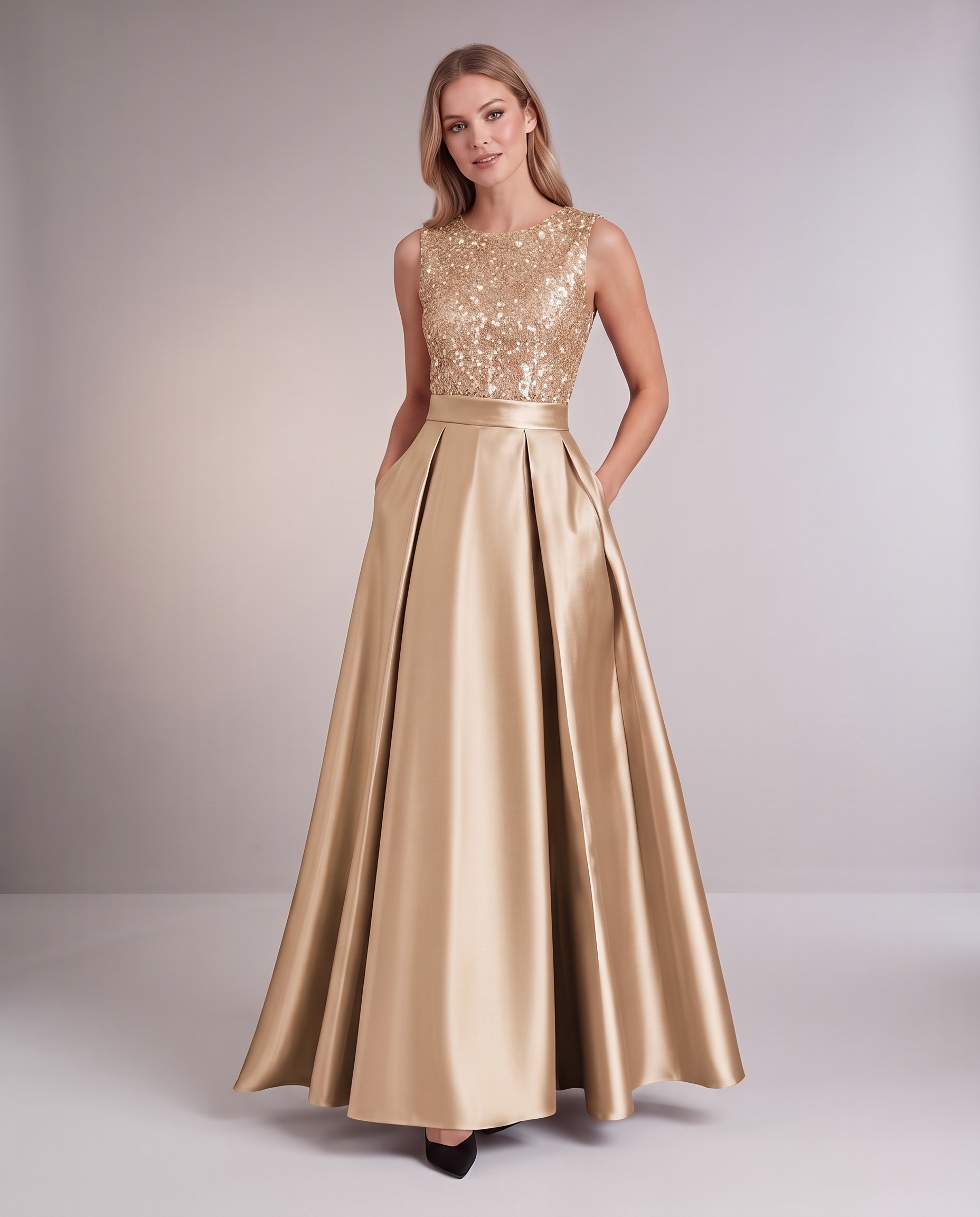 Elegant Maxi Dresses for Women | Black Satin Dress with Sequin Bodice for Formal Occasions 17