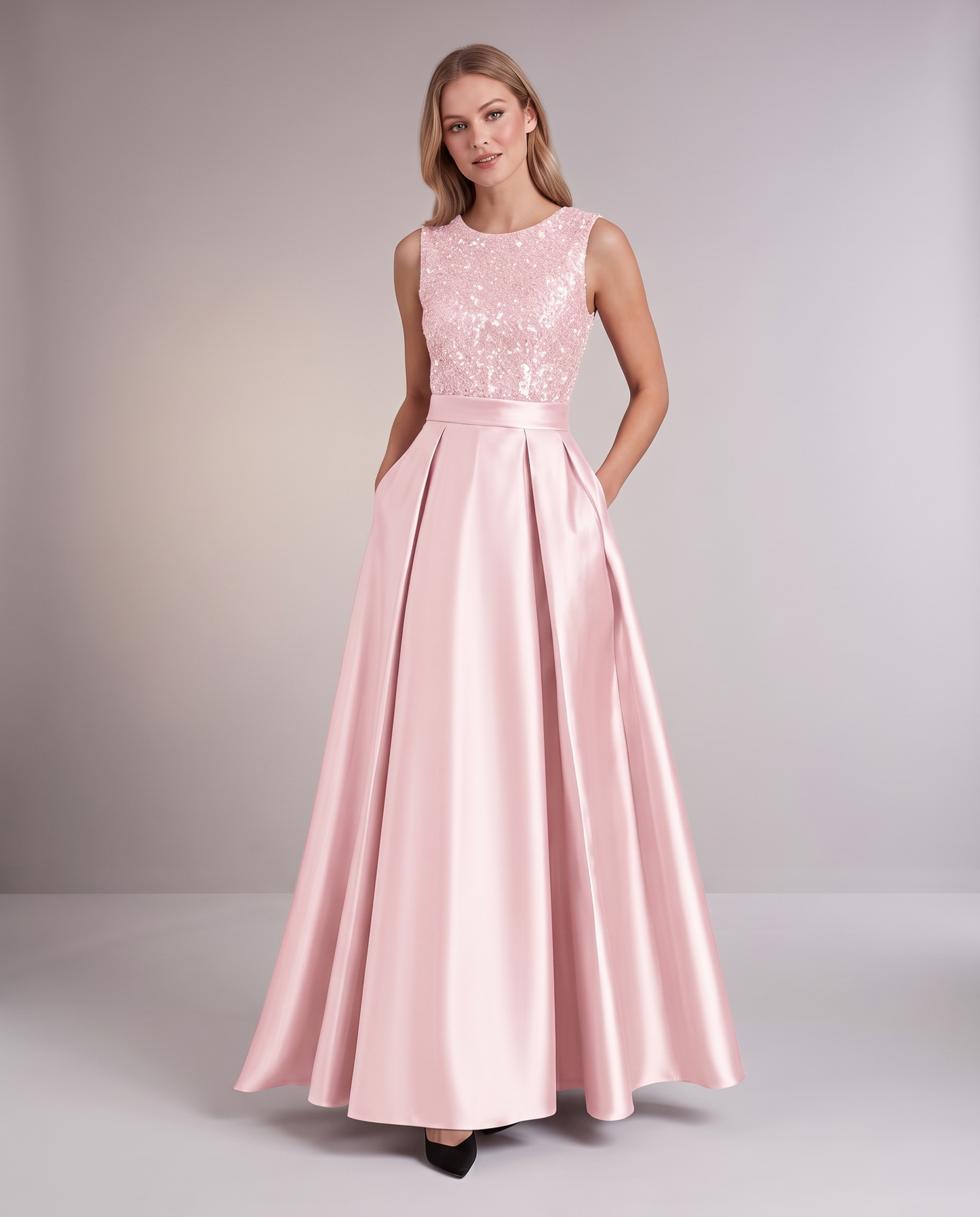 Elegant Maxi Dresses for Women | Black Satin Dress with Sequin Bodice for Formal Occasions 19